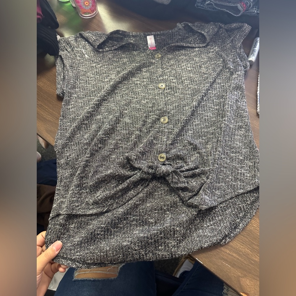 Gray Button Down Tee